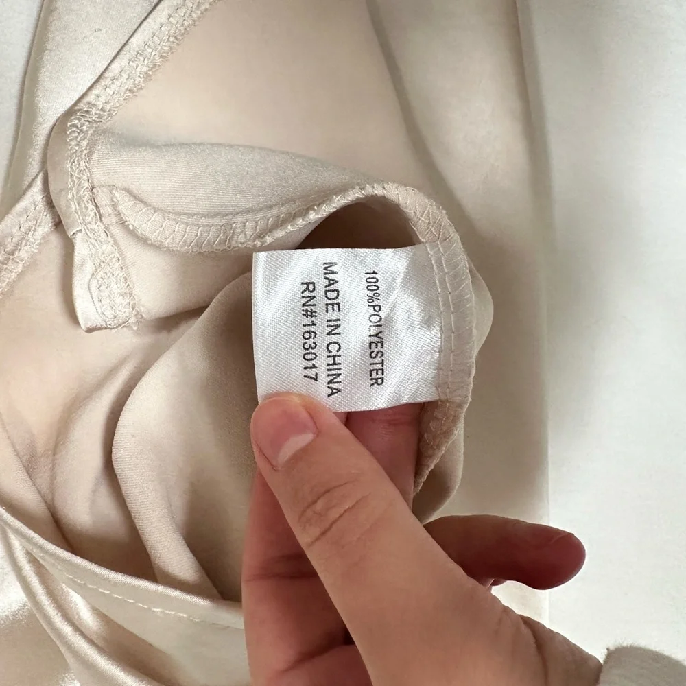 Princess Polly beige tie strap satin silk mini dress - Picture 3 of 3